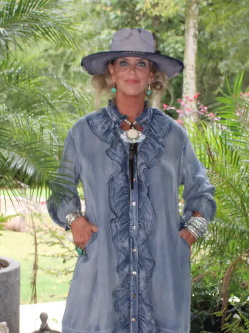 Jaded Gypsy A Ruffle In Time Dress in Denim