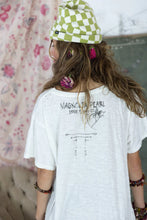Load image into Gallery viewer, Up close back view of white T-shirt dress Magnolia Pearl logo

