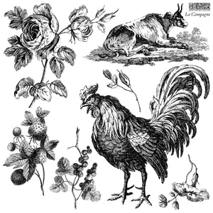 rooster and cow La Campagne Stamp by Iron Orchid Design