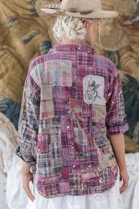 Madras Plaid patchwork shirt in pink back view 