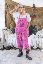 Load image into Gallery viewer, Bright pink embroidered overalls front view 
