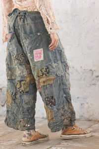 Fullback view of patchwork pants