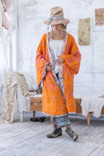 Load image into Gallery viewer, Orange kimono with pink embroidery front view 
