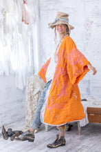 Load image into Gallery viewer, Orange kimono with pink embroidery side view 
