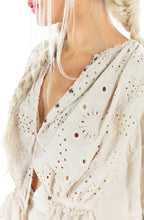Load image into Gallery viewer, Eyelet bohemian peasant blouse neckline view
