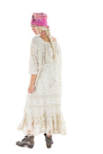 Load image into Gallery viewer, Eyelet Bohemian long maxi dress with ruffle back view 
