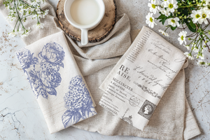 Up close view of stamped napkin and cup of tea