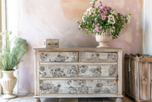 Load image into Gallery viewer, White dresser with florals my case of flour on top ￼￼
