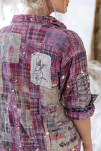 Load image into Gallery viewer, Madras Plaid patchwork shirt in pink back view up close
