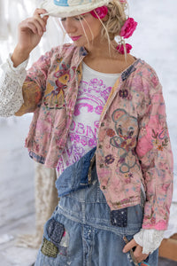 Very detailed embroidery jacket in pink front view