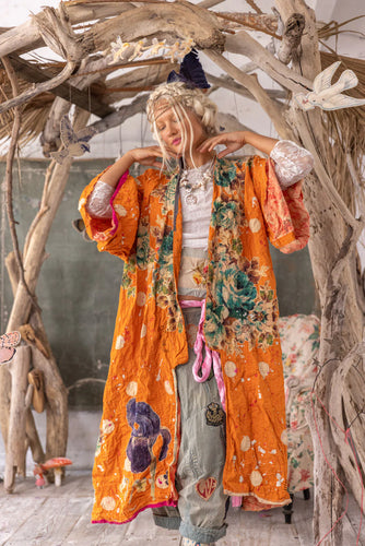 Up close front view of orange kimono