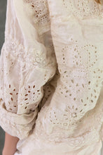 Load image into Gallery viewer, Eyelet Bohemian lace shirt up close up view
