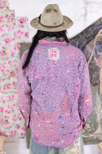 pink and blue blend button up rear view