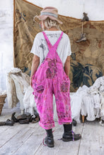 Load image into Gallery viewer, Bright pink embroidered overalls back view
