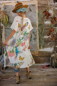 Back view white butterfly T-shirt dress