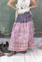 Load image into Gallery viewer, Rugged toile patched maxi skirt front view up close
