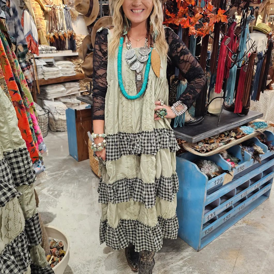 A Rare Bird Ruffle Check Dress Hand Sewn