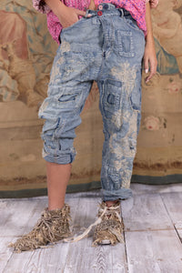 Lace Embroidered Miner Denims Pants cuffs