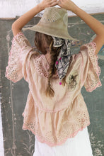 Load image into Gallery viewer, Dear Liza Eyelet Blouse Top back with hat

