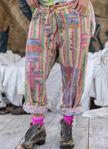 Striped patchwork colorful Pants front view 