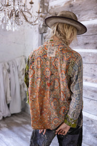 Fullback view multi fabric shirt with Magnolia Pearl patch