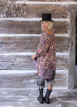 Load image into Gallery viewer, Back left view of oversized, long prairie shirt. Floral fabric.
