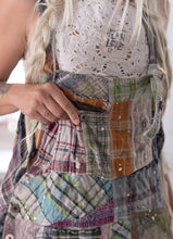 Load image into Gallery viewer, Front view of plaid overalls
