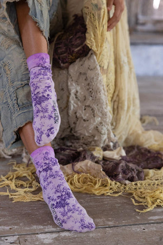 Distressed, lavender floral socks