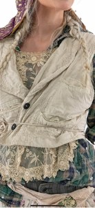 Crop vest boho front image lapels dark buttons pocket