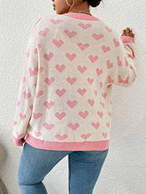 Load image into Gallery viewer, MakeMeChic Women&#39;s Plus Size Heart Print Long Sleeve Drop Shoulder Button Front Cute Cardigan Sweater Coat Pink White 3XL
