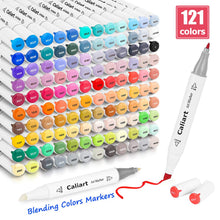 Load image into Gallery viewer, Caliart 121 Colors Artist Alcohol Markers Dual Tip Art Markers Twin Sketch Pens Permanent Alcohol Based Markers with Case for Adult Kids Halloween Coloring Drawing Sketching Card Making Illustration
